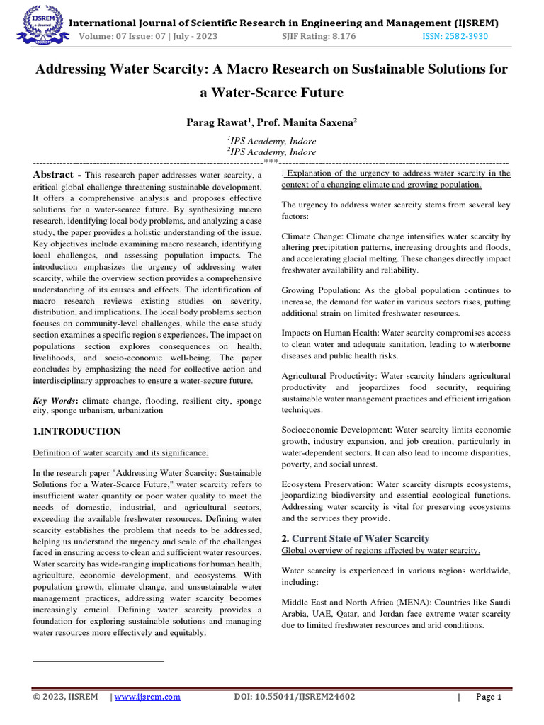 Solutions for Global Water Scarcity Issues | PDF | Water Scarcity ...