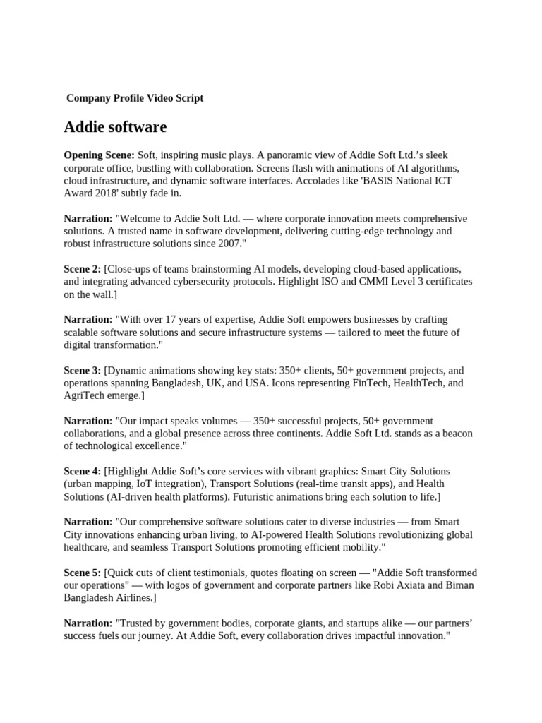 Addie Soft Ltd. Company Profile Video | PDF | Computing
