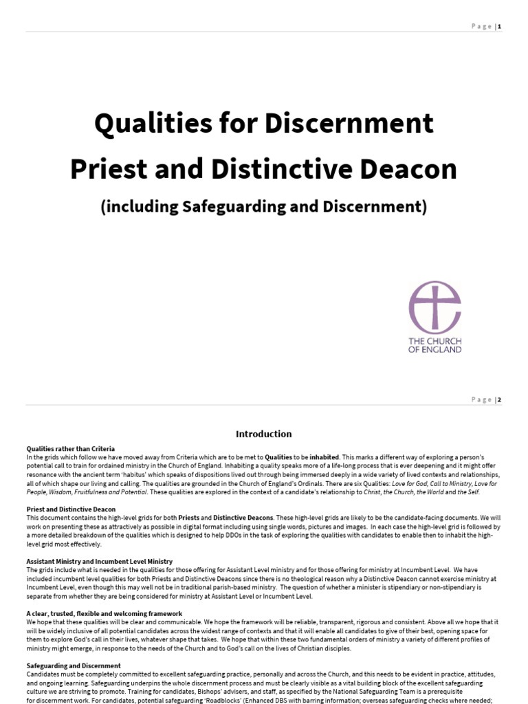 Qualities for Church Ministry Discernment | PDF | Deacon | Faith