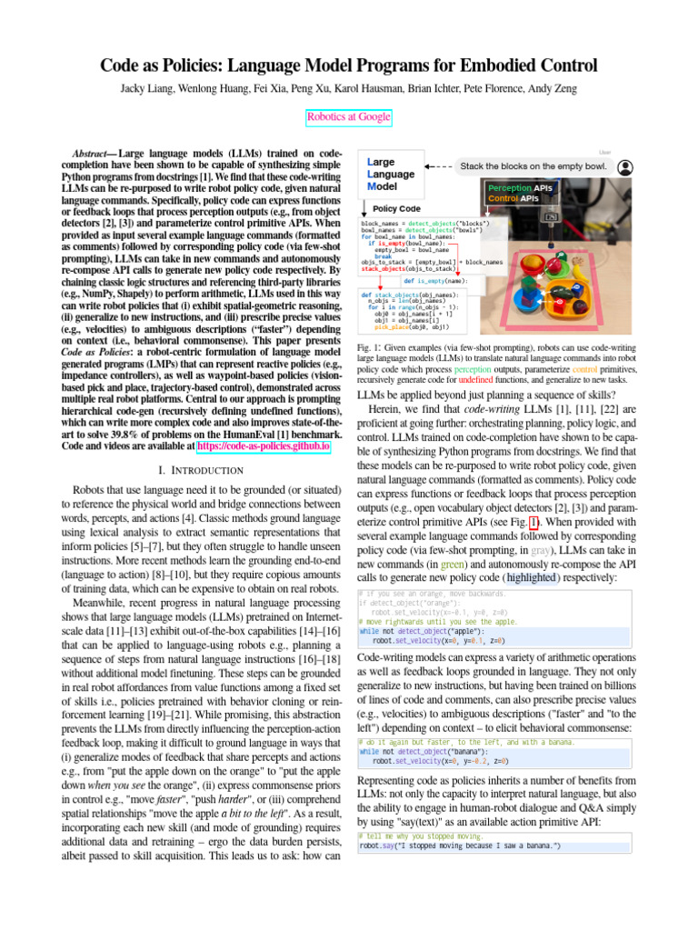 Code as Policies for Robot Control | PDF | Scope (Computer Science ...