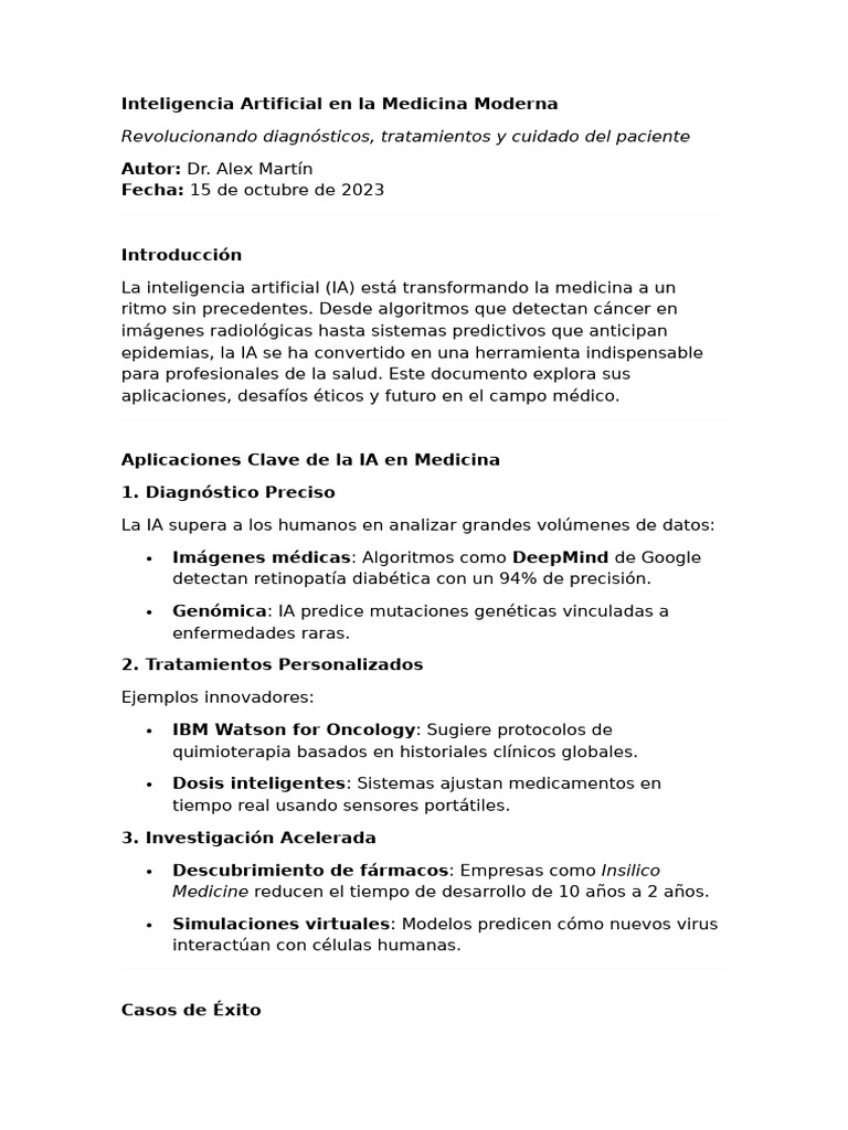 Inteligencia Artificial en la Medicina Moderna | PDF | Inteligencia ...