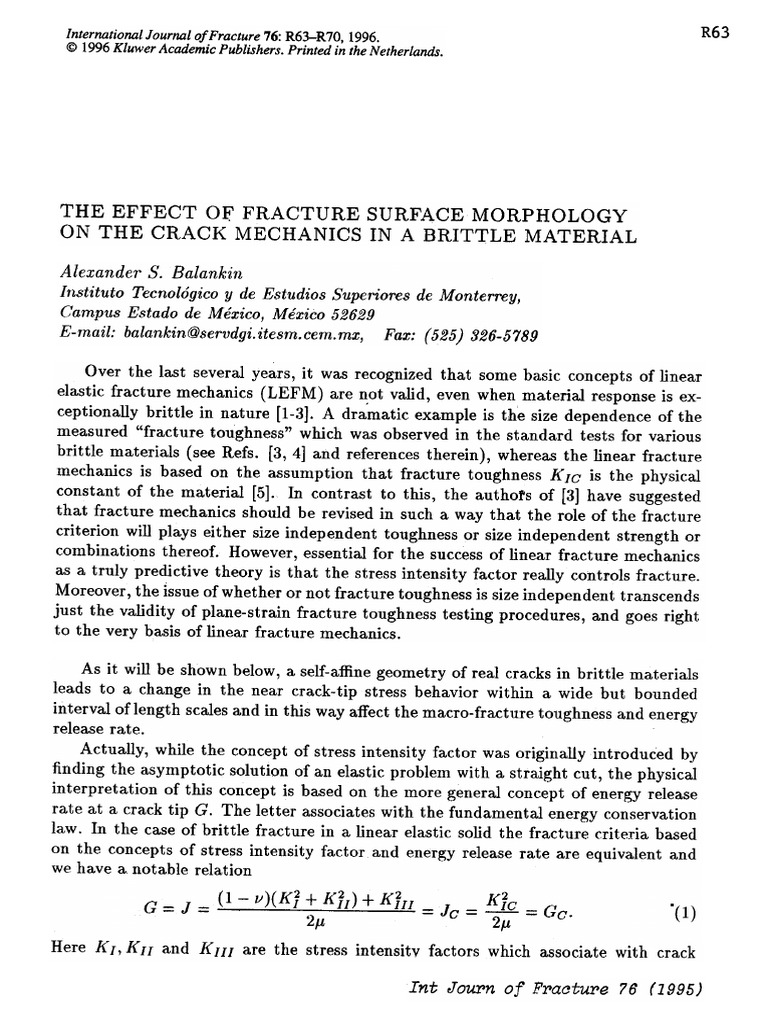 The Effect of Fracture Surface Morpholog | PDF | Fracture Mechanics ...