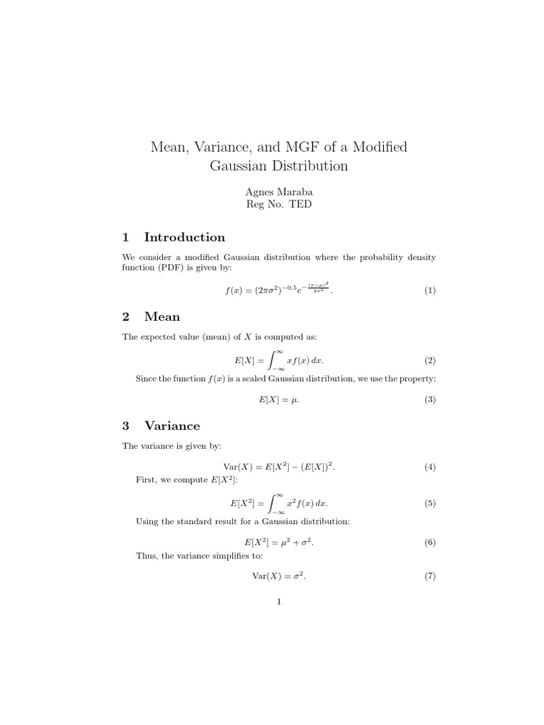 MGF and Moments of Modified Gaussian | PDF | Normal Distribution | Variance