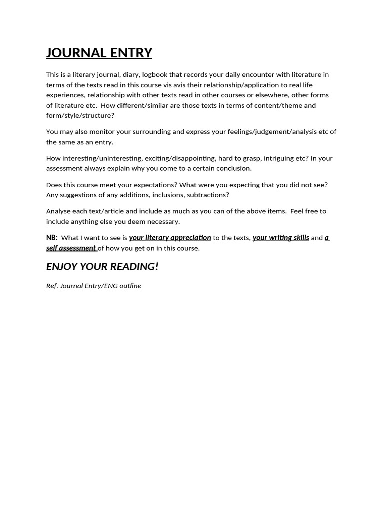 Literary Journal Entry Guidelines | PDF
