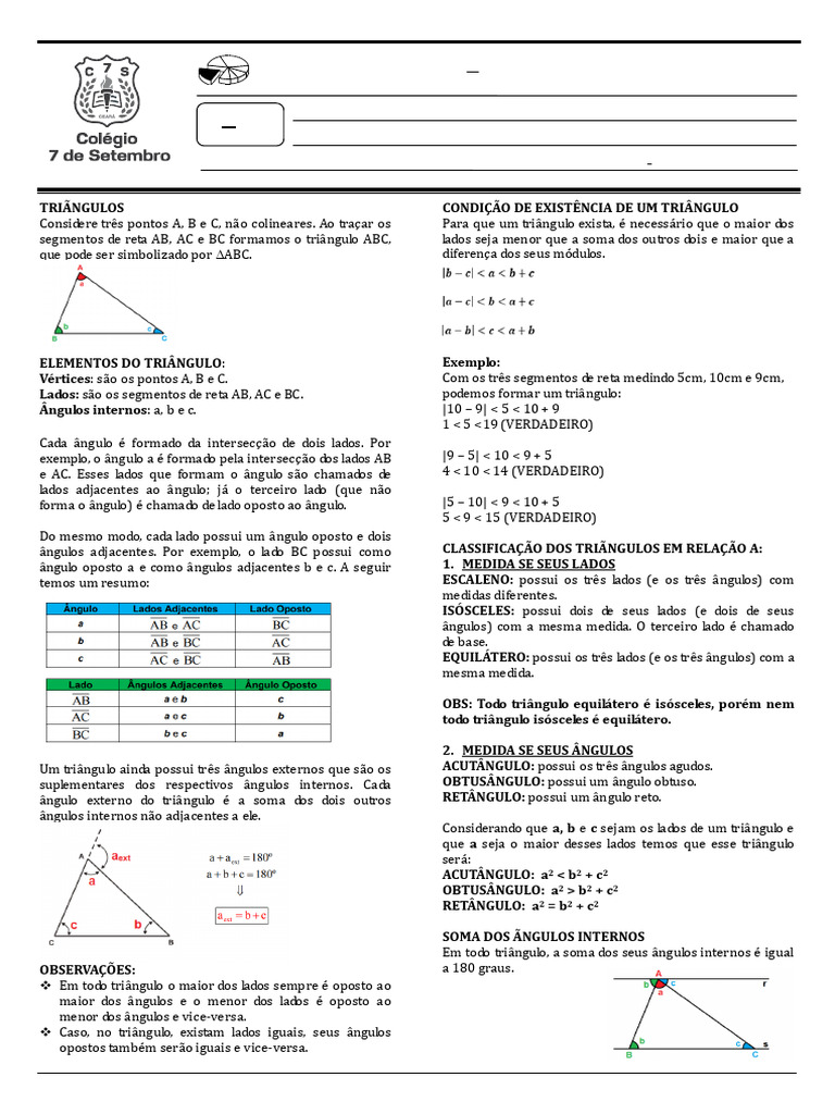 Triângulos: Definições e Exercícios | PDF | Triângulo | Geometria Clássica