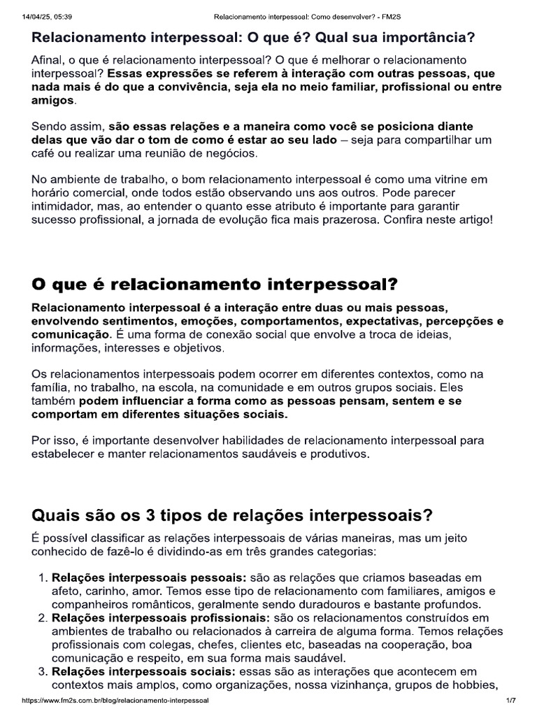 Relacionamento Interpessoal | PDF