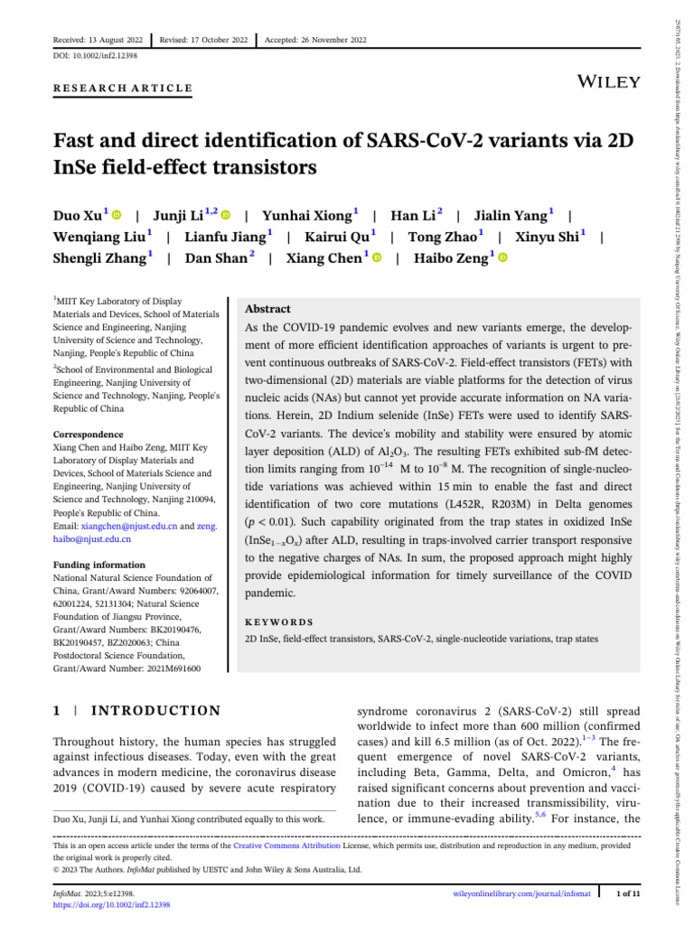 Fast and Direct Identification of SARS C | PDF | Sensor | Field Effect ...
