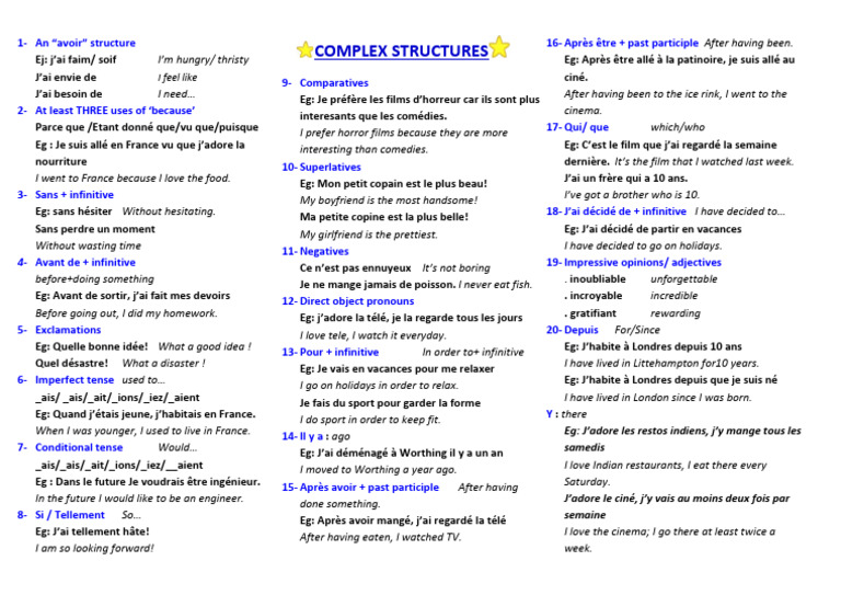 Structures complexes en français | PDF