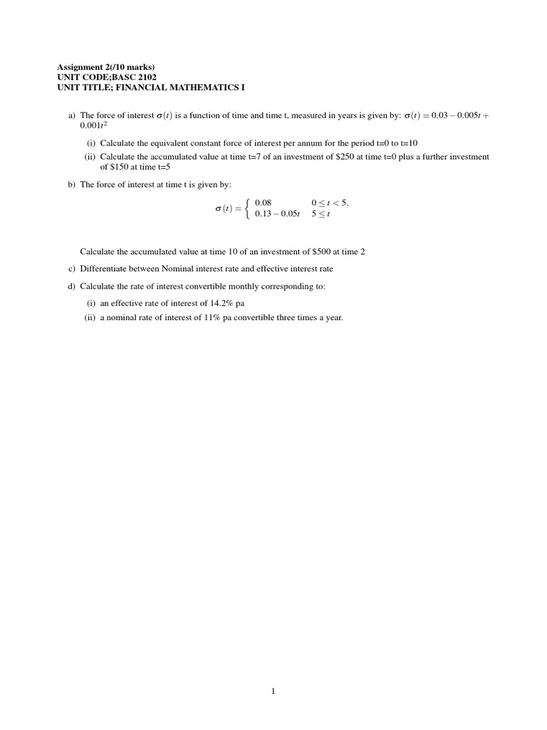 Financial Mathematics I | PDF