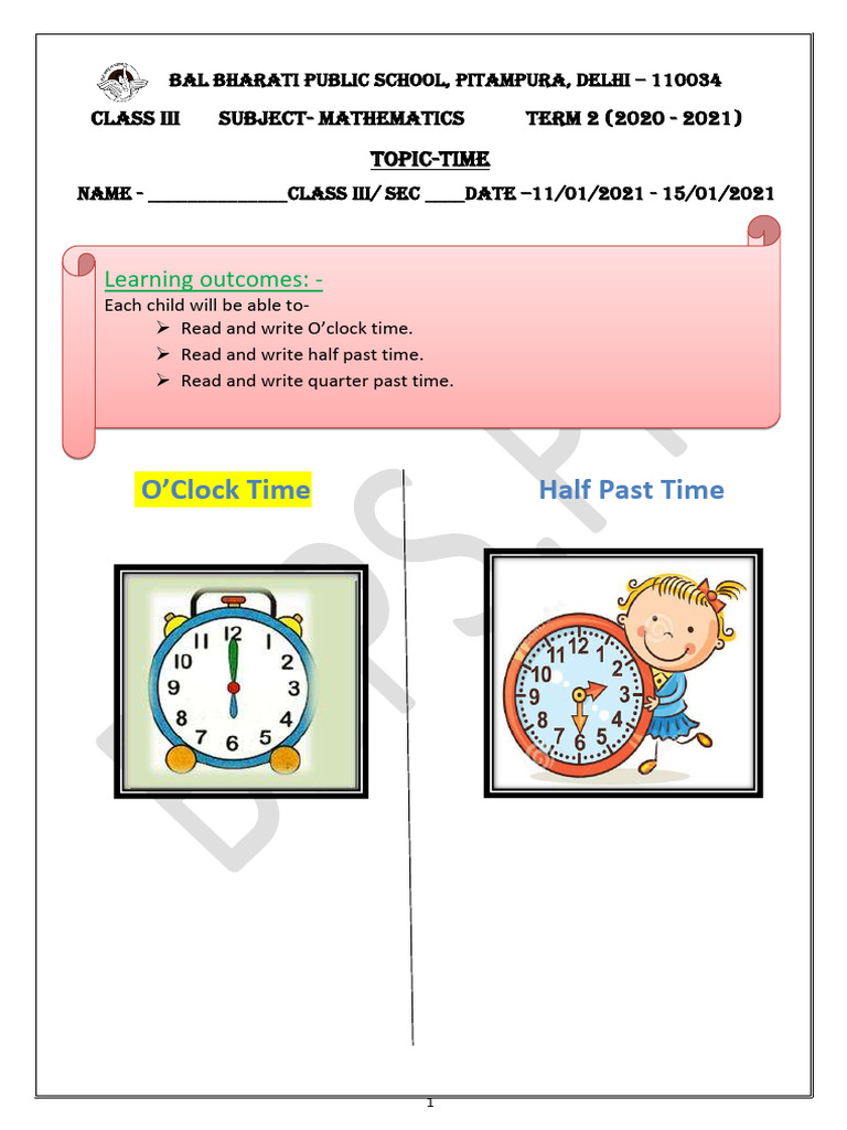 Class III Mathematics: Time Concepts | PDF