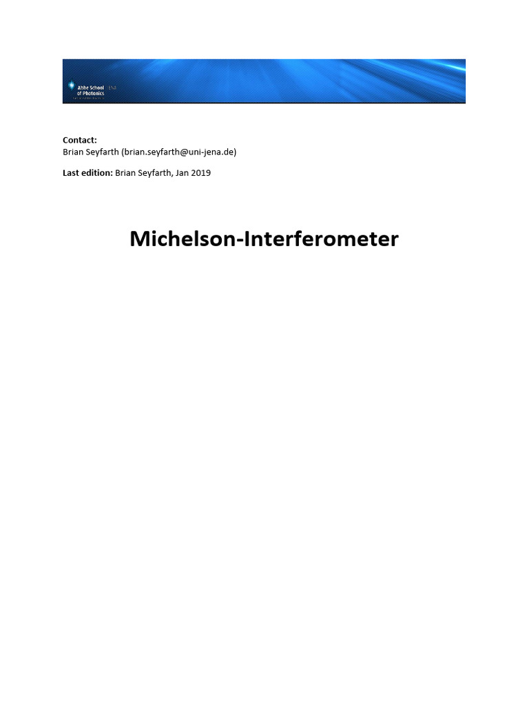 Michelson Interferometer Overview and Setup | PDF | Coherence (Physics ...