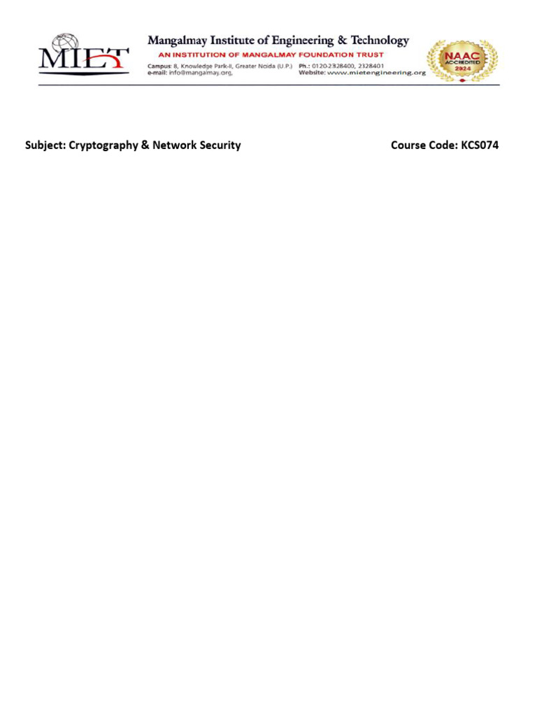 Cryptography Network Security Question Bank (CNS) 4th Year Unsolved | PDF