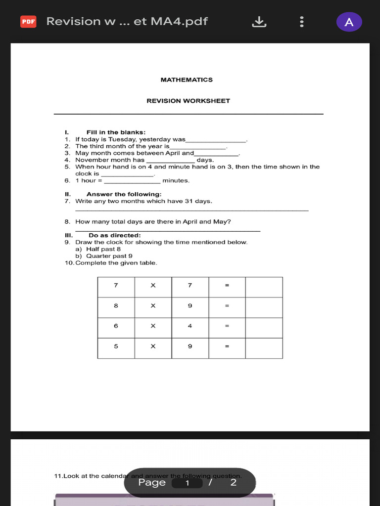 Mathematics Revision Worksheet for Kids | PDF