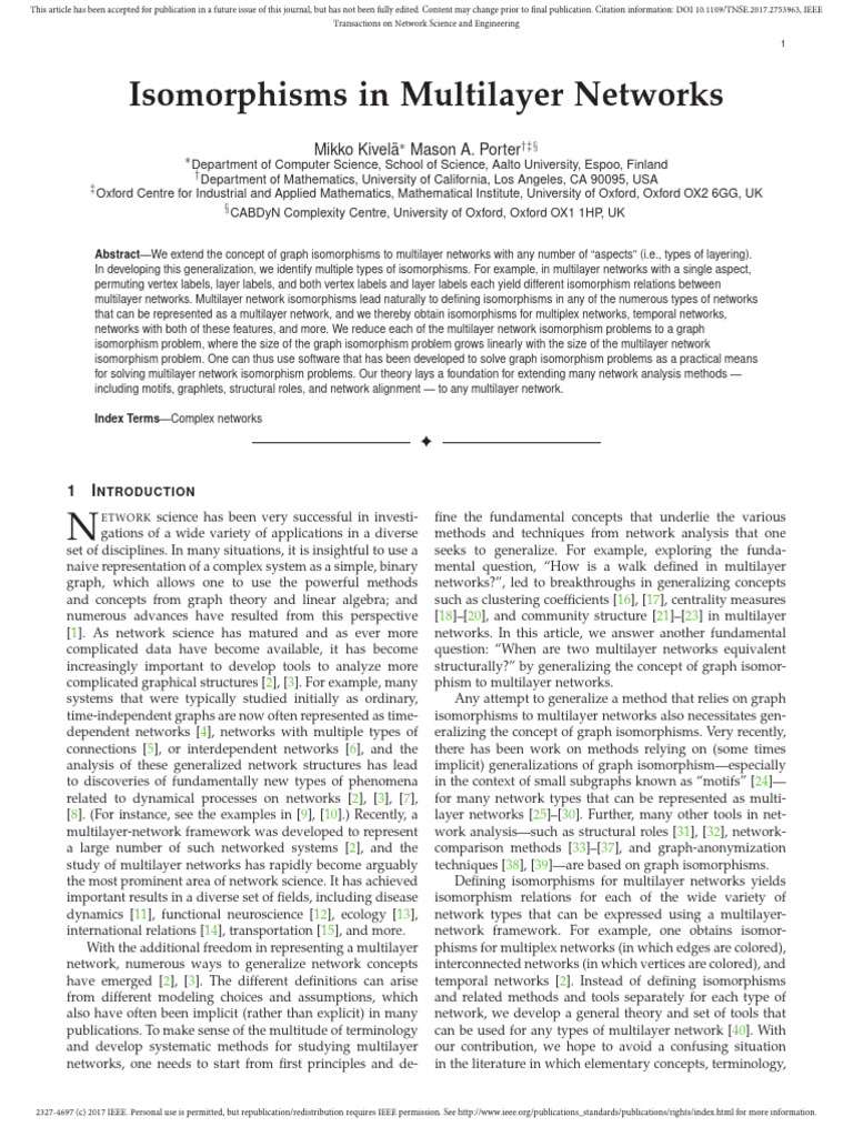 Isomorphisms in Multilayer Networks | PDF | Vertex (Graph Theory ...