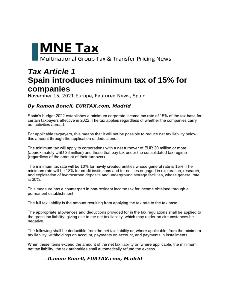 Spain's 15% Minimum Corporate Tax Rate | PDF | Taxes | Income Tax