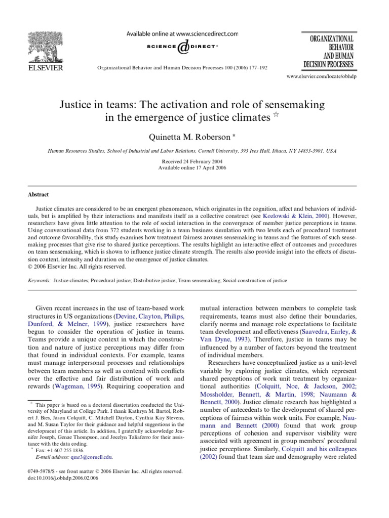 Roberson (2006) Are Justice Perceptions in Teams Contagious | PDF ...