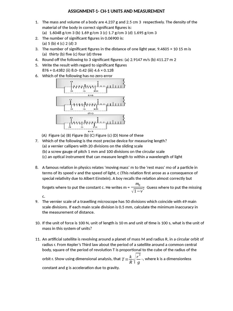 Physics Assignment on Units & Measurement | PDF | Mass | Orbit