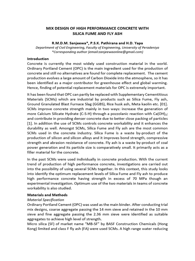 Mix Design of High Performance Concrete With | PDF | Concrete | Cement