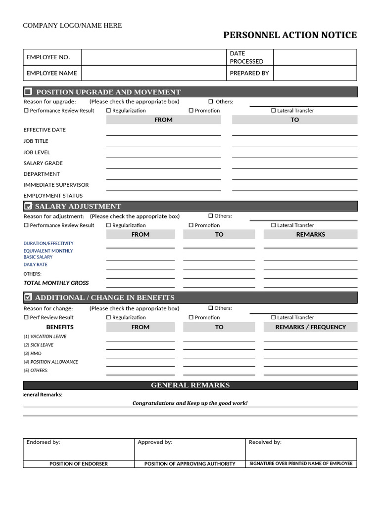 Personnel Action Notice Template | PDF