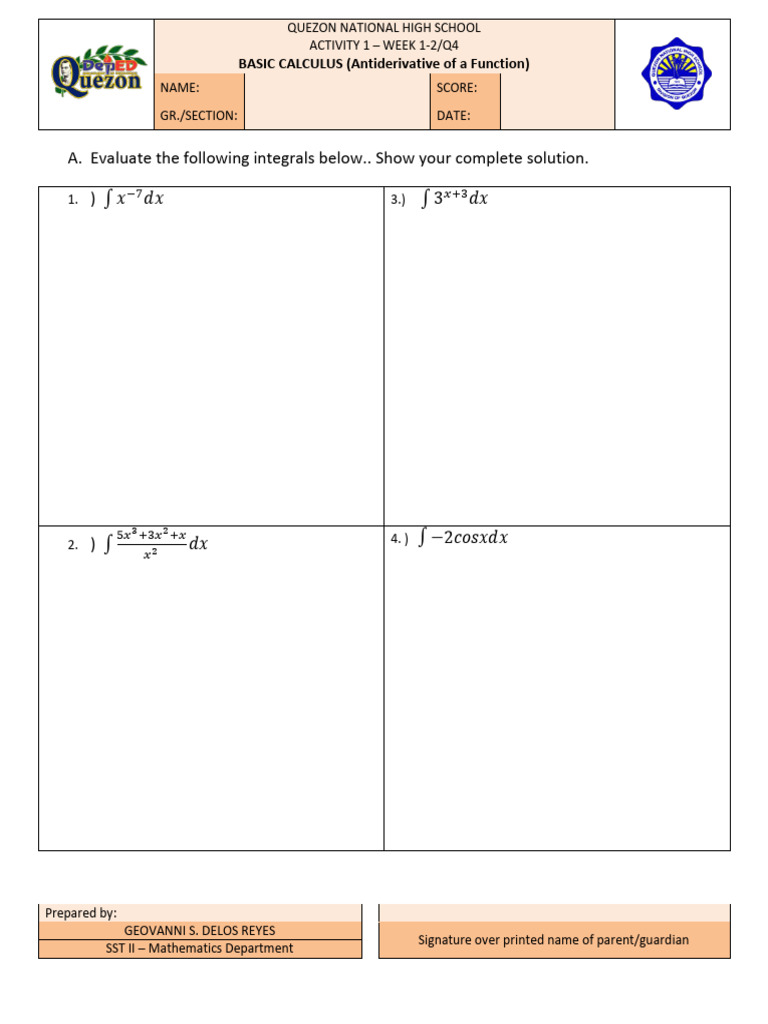Activity 1 - WK 1-2 - Antiderivative of A Function | PDF