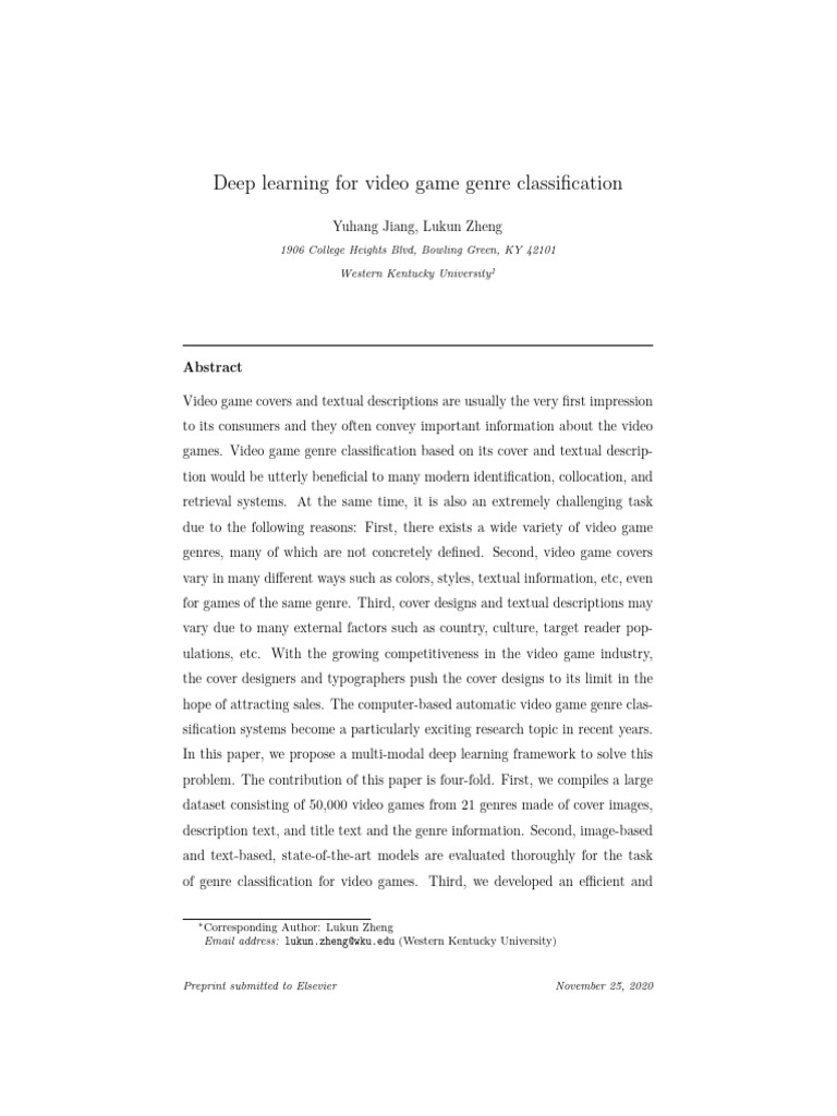 Deep Learning For Video Game Genre Classification | PDF | Deep Learning ...