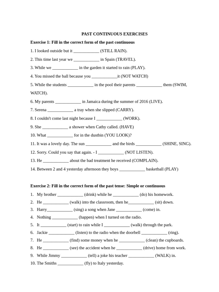 Past Continuous Tense Exercises | PDF
