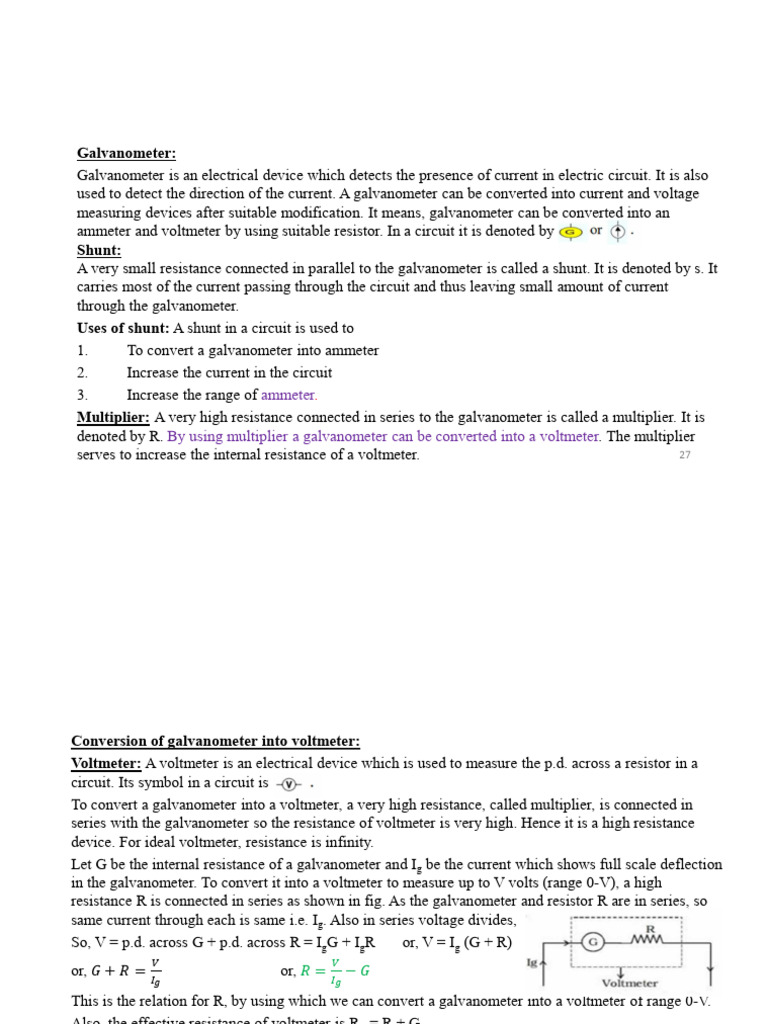 Galvanometer Conversion to Ammeter & Voltmeter | PDF | Electrical ...