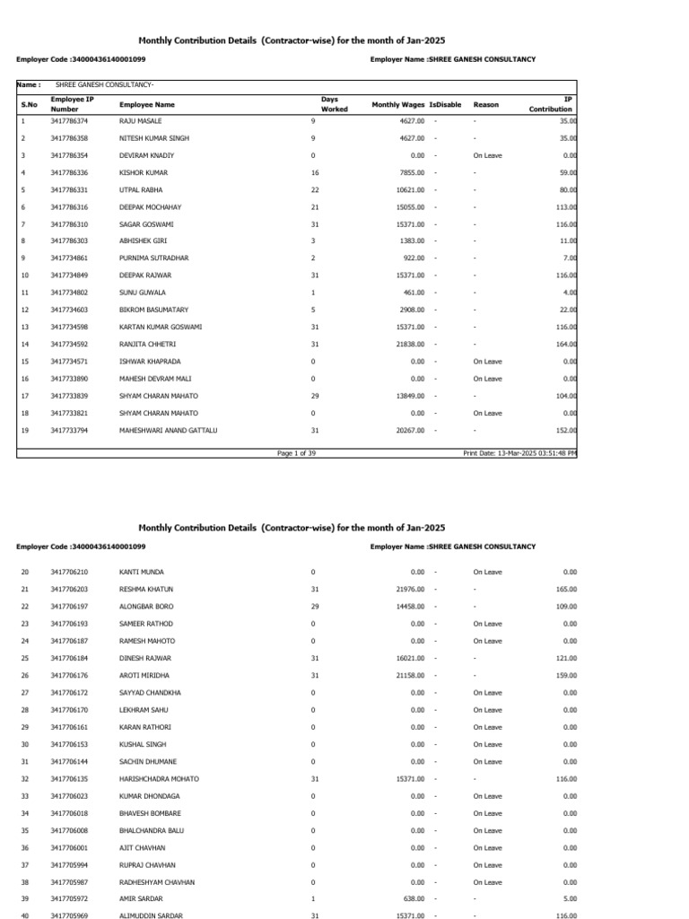 January 2025 Contractor Contributions | PDF