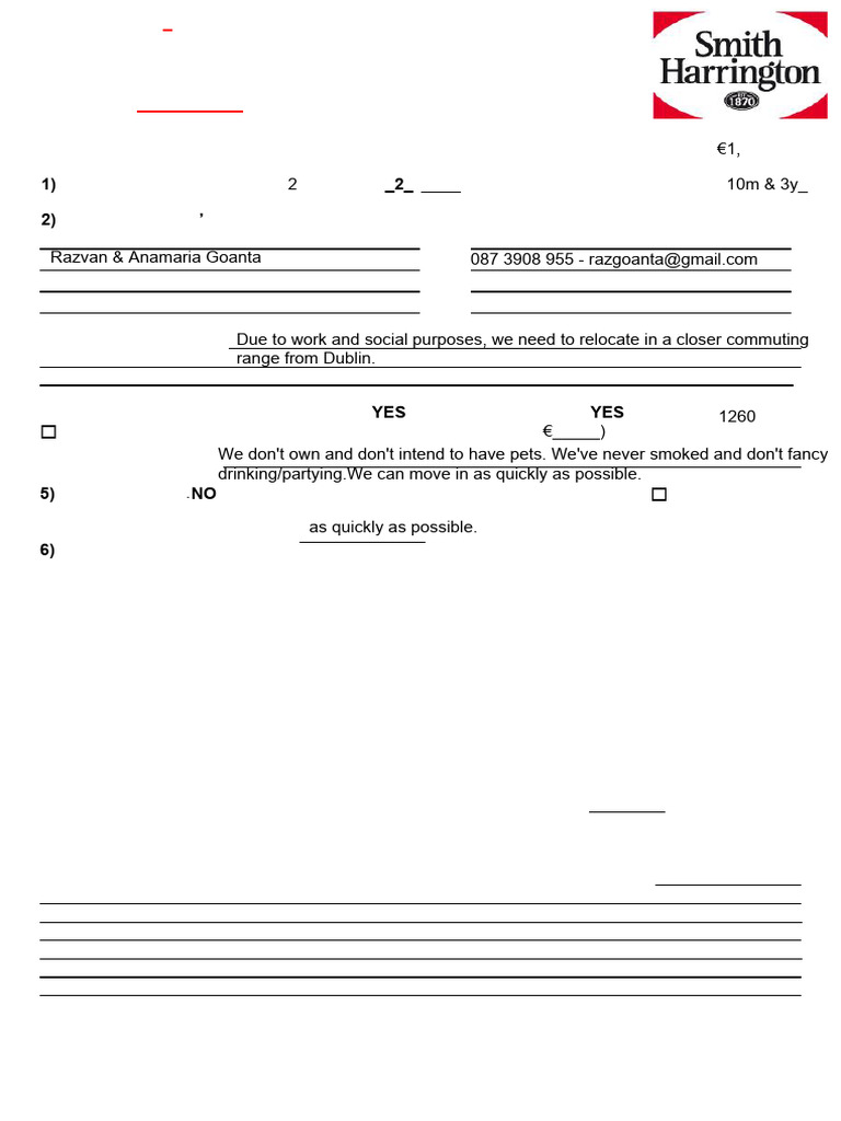 Smith Harrington Rental Application Form - 104 Woodlands | PDF ...