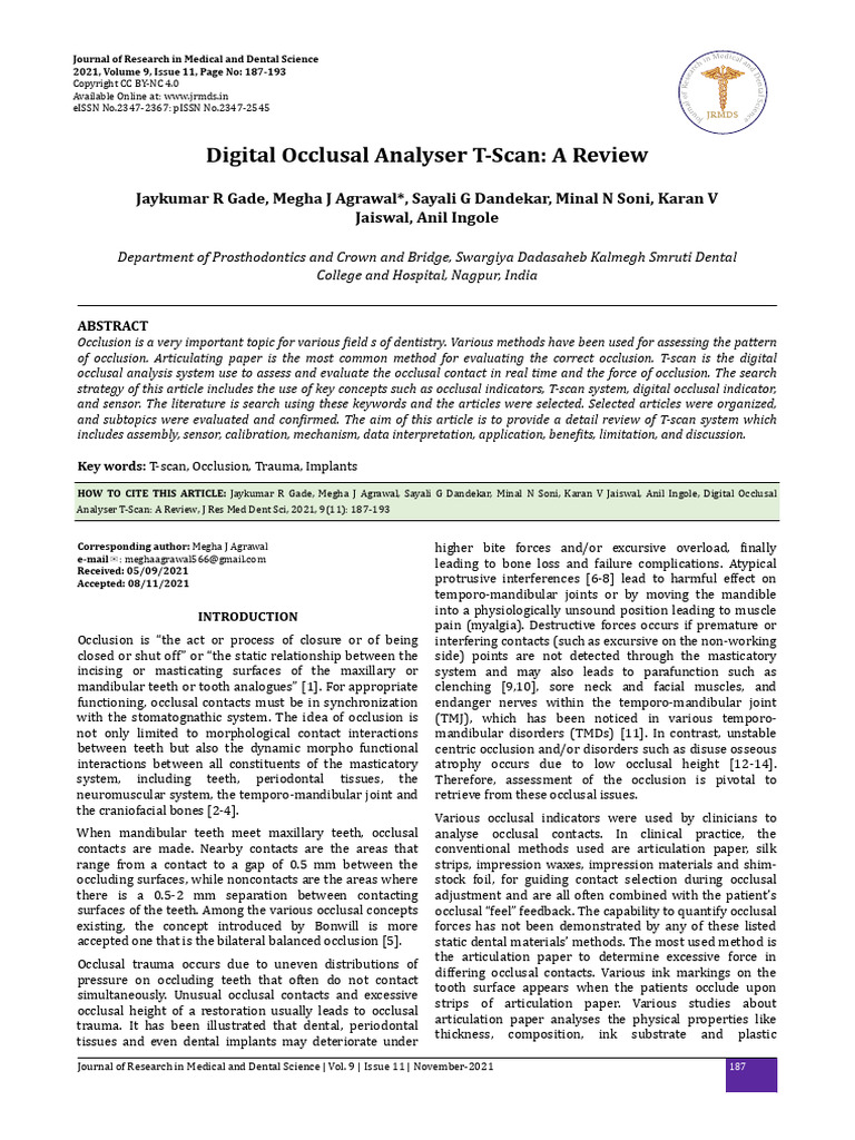 Digital Occlusal Analyser Tscan A Review | PDF | Dental Implant ...