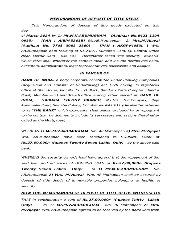 M.v.arumugham MODT BOI Saibaba | PDF | Banks | Interest