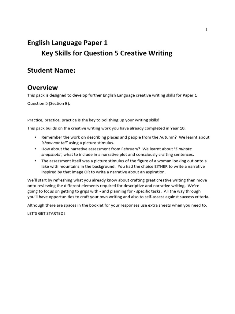 Creative Writing for English Paper 1 Q5 | PDF | Ellipsis | Language ...