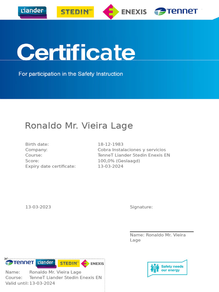 Liander App Certification for Ronaldo Lage | PDF