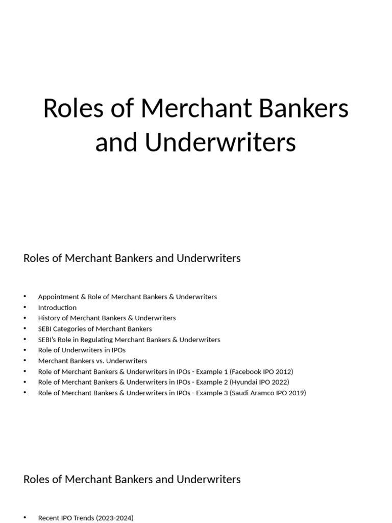 Roles of Merchant Bankers and Underwriters | PDF | Mergers And ...