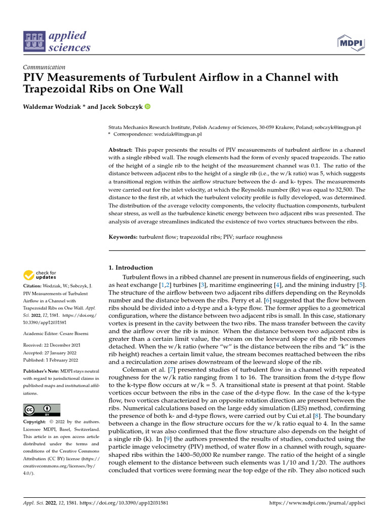 PIV Measurements of Turbulent Airflow in A Channel With Trapezoidal ...