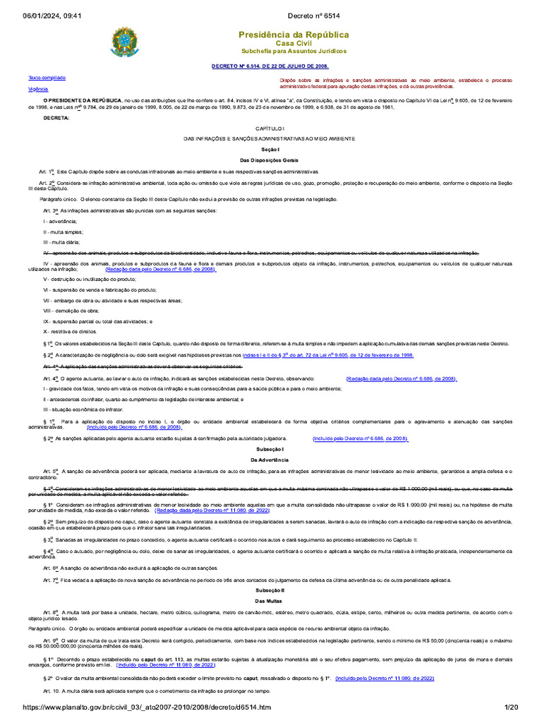Decreto Federal Nº 6.514-2008 Infrações e Sanções Administrativas Ao ...