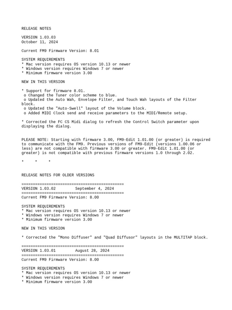 FM9 Edit Release Notes 1.03.03 | PDF | Microsoft Windows | Mac Os