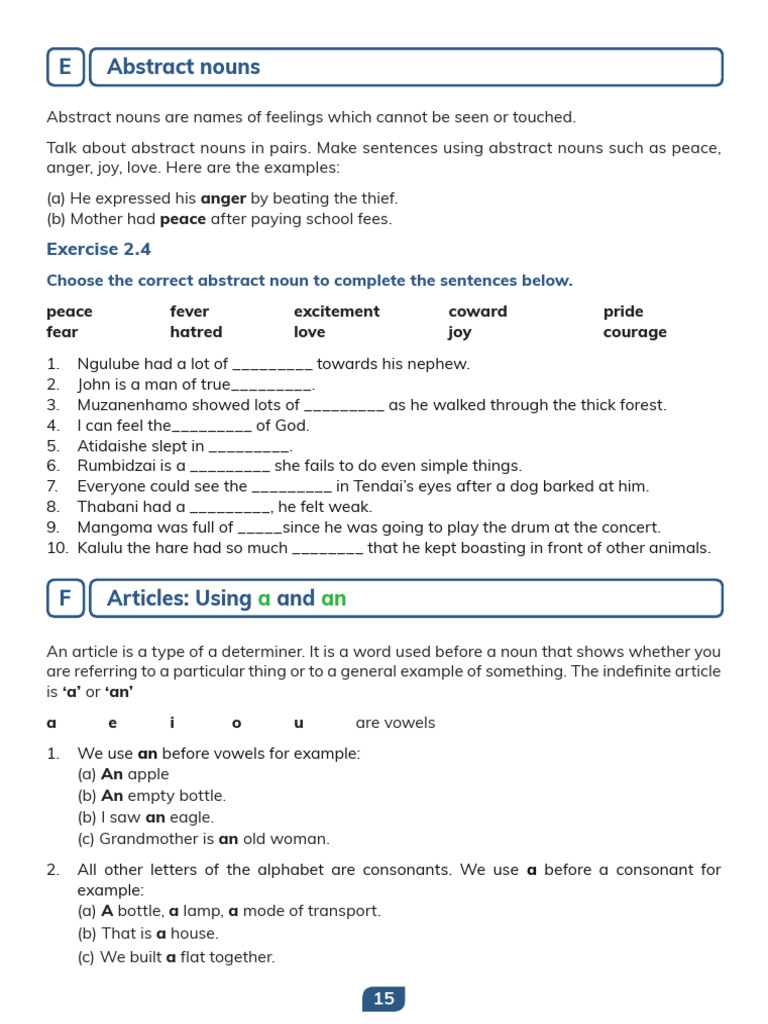 Grade 7 English: Abstract Nouns & Articles | PDF
