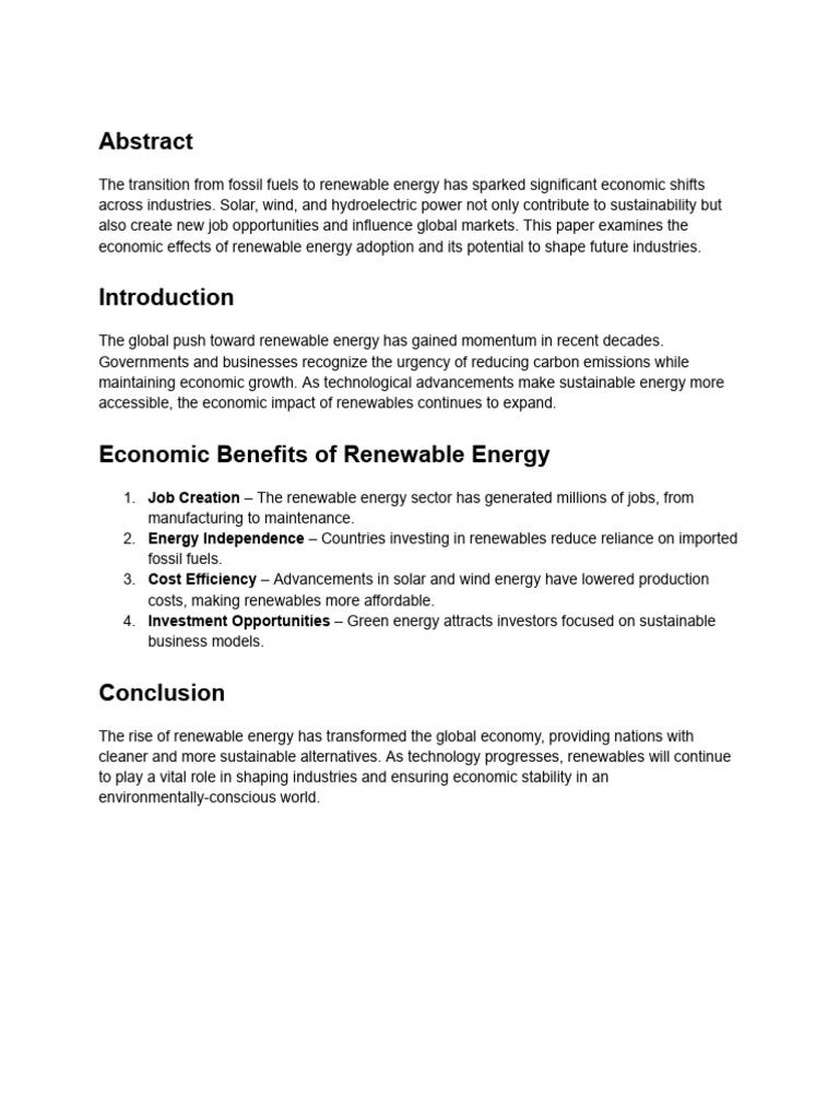 The Evolution of Renewable Energy and Its Economic Impact | PDF