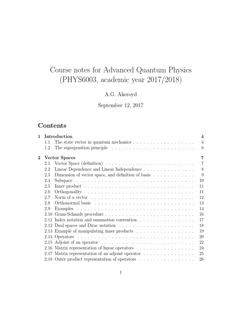 Advanced Quantum Physics Course Notes | PDF | Schrödinger Equation ...