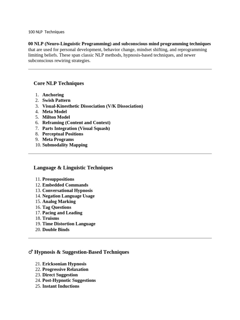 100 NLP Techniques for Personal Growth | PDF | Neuro Linguistic ...