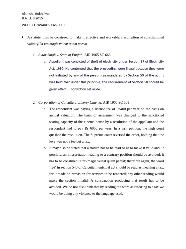Week 7 Onwards Case List | PDF | Statutory Interpretation | Taxes