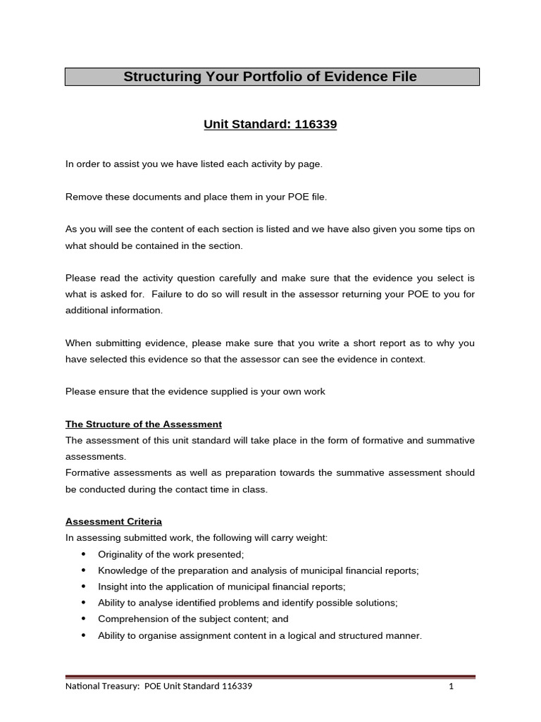 Portfolio Evidence for Unit Standard 116339 | PDF | Risk | Risk Management
