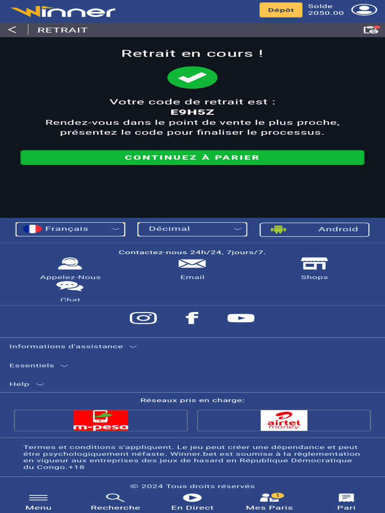 Code de retrait pour vos paris | PDF