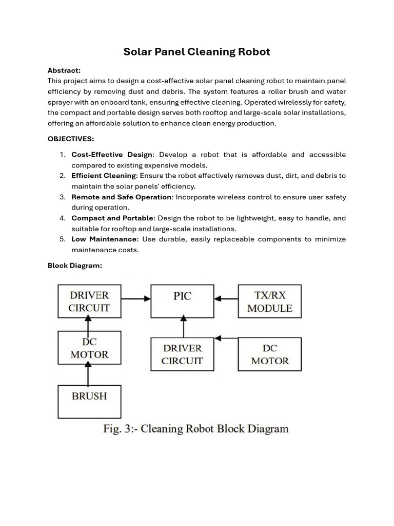 Cost-Effective Solar Panel Cleaning Robot | PDF | Solar Panel | Pump