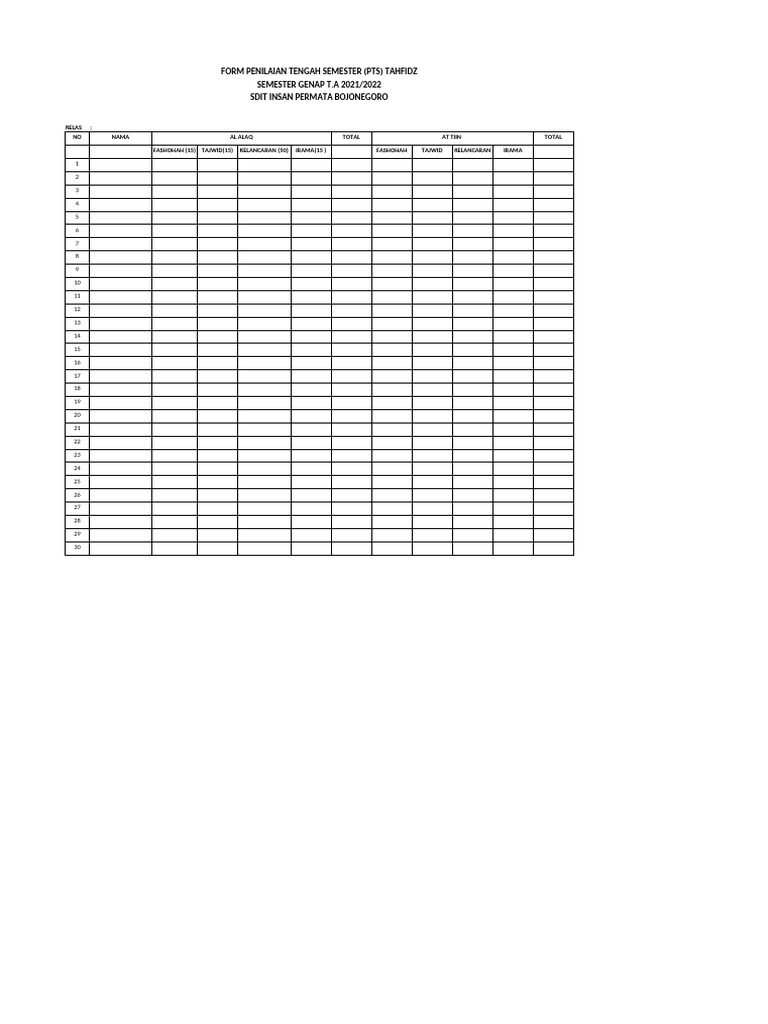 Form Tes Tahfidz | PDF