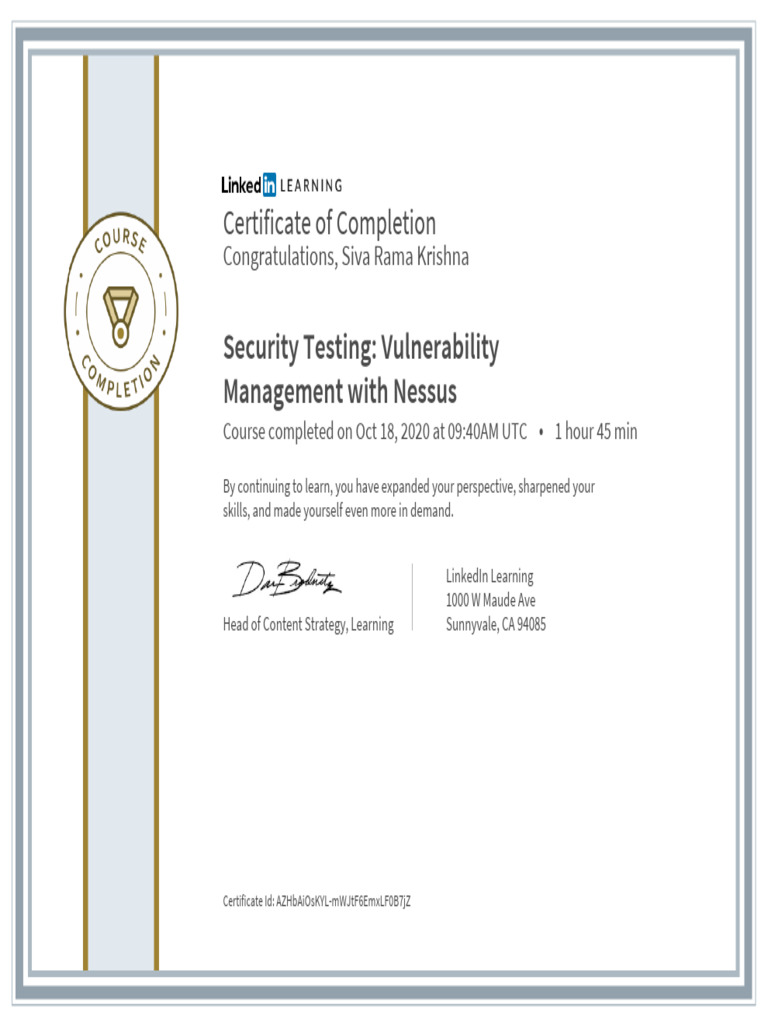 CertificateOfCompletion - Security Testing Vulnerability Management ...
