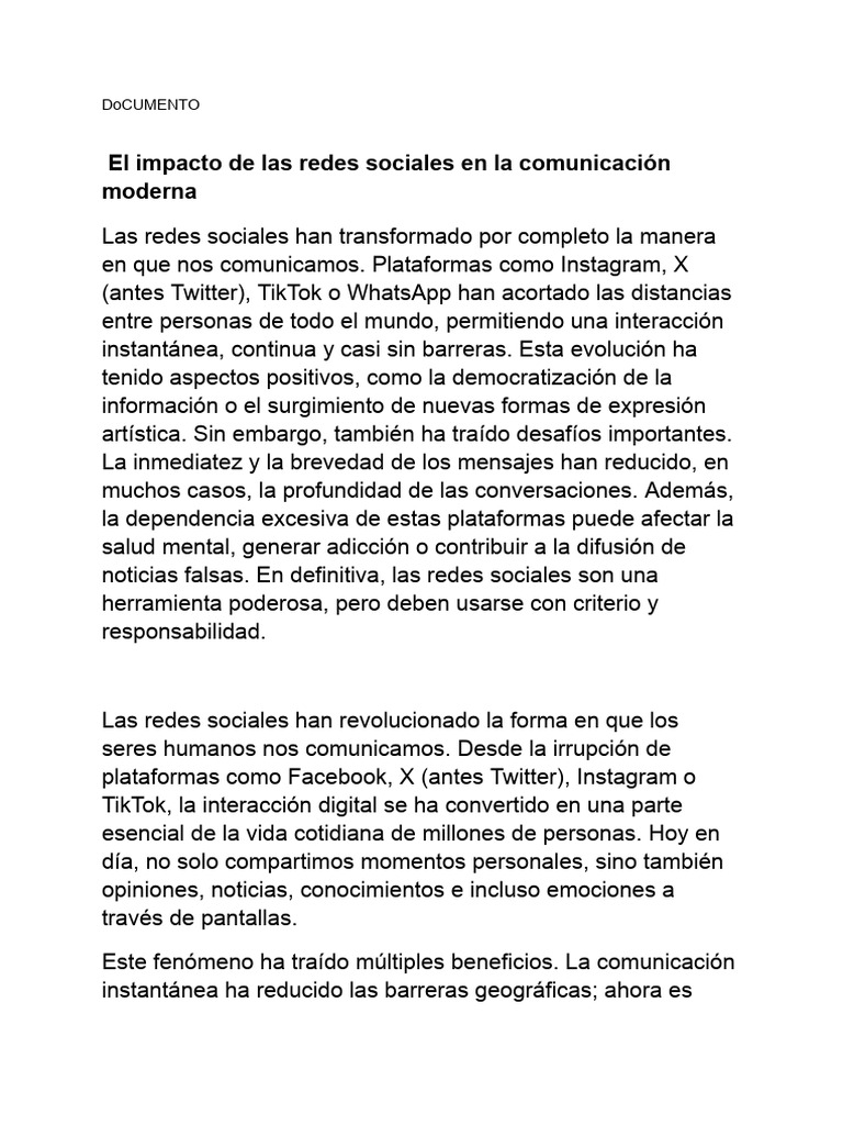 Impacto de las Redes Sociales en la Comunicación | PDF | Redes sociales ...