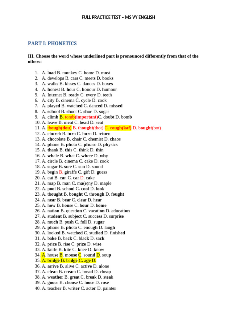 MS VY English Practice Test | PDF