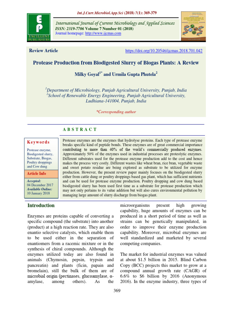 Protease Production From Biodigested Slurry of Biogas Plants A Review ...